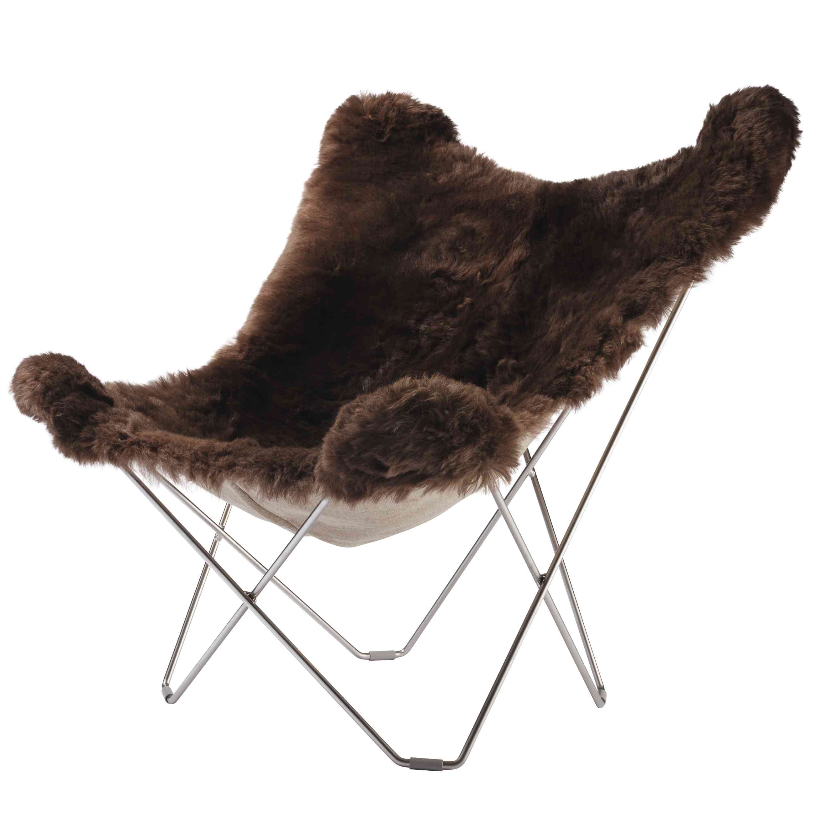 Iceland Mariposa Butterfly Chair Sessel Schaffell Cuero Chrom / Shorn braun