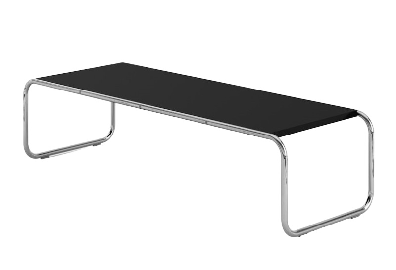 Schwarzer Laccio Couchtisch von Knoll International mit verchromtem Stahlgestell für modernes Wohnzimmerdesign.