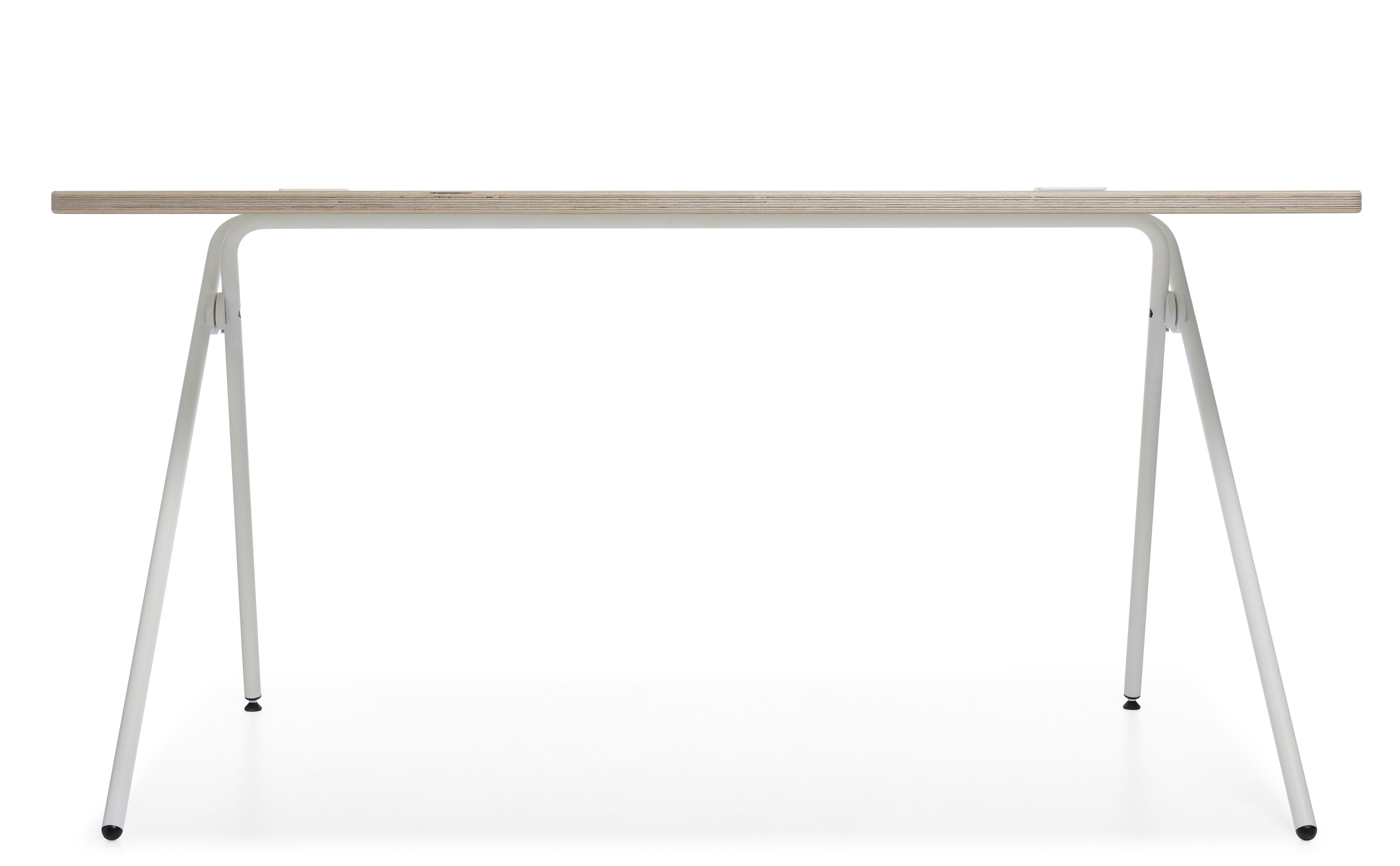 Plato Schreibtisch von Müller Möbelwerkstätten, klappbarer Sekretär mit weißem Gestell und Holzplatte.