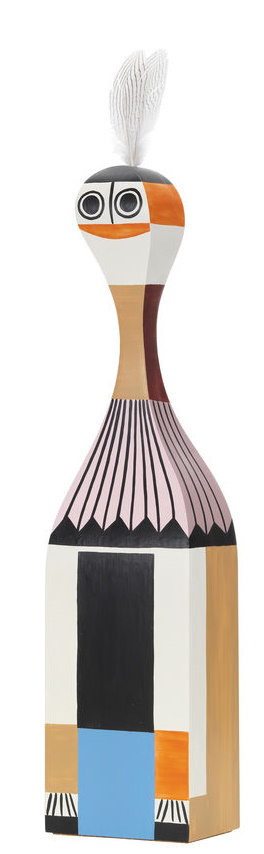 Wooden Dolls Large Holzfigur No.1 von Vitra, handbemalte Sammlerfigur mit Feder, modernes Designobjekt.