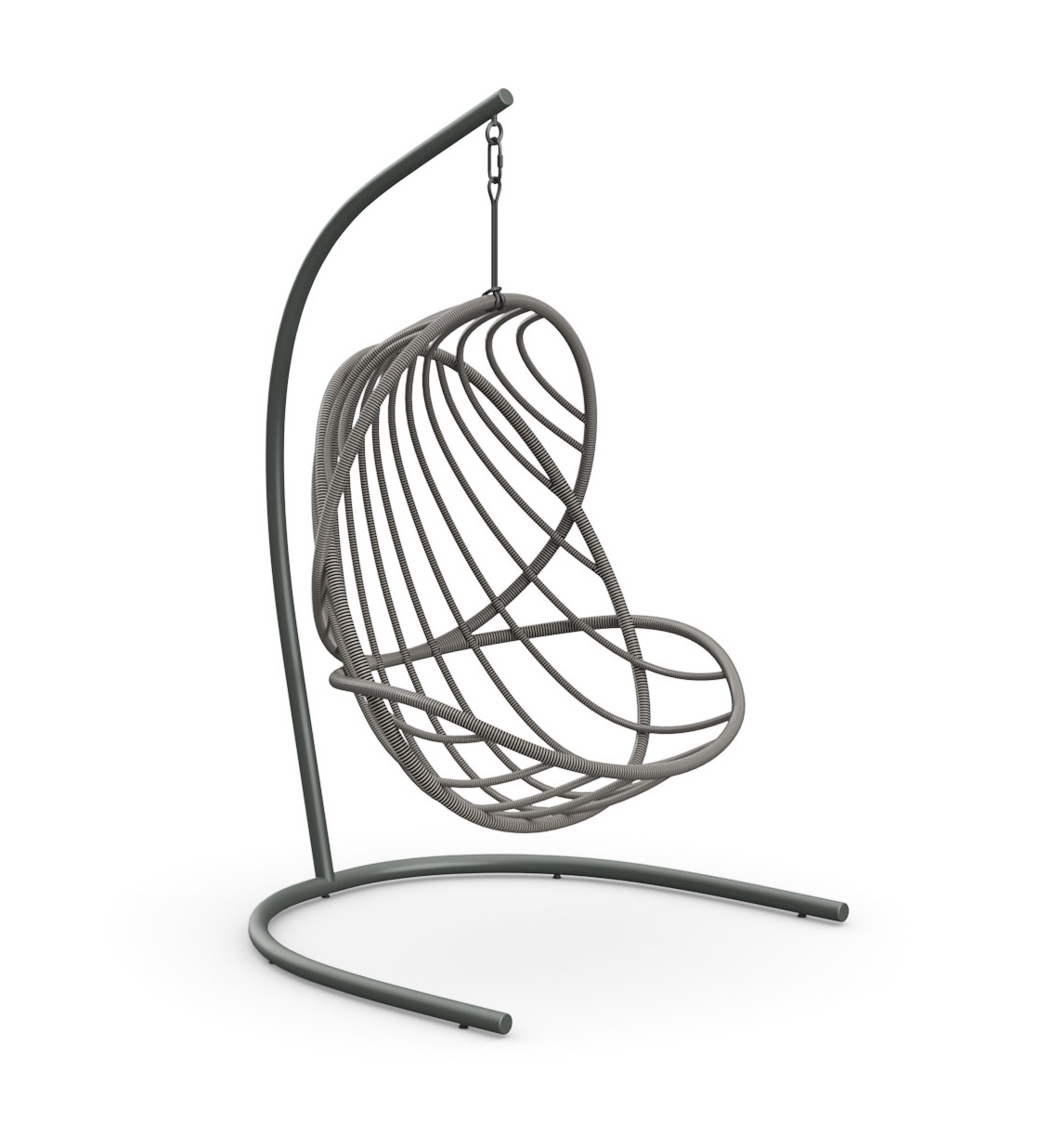 Kida Hängesessel von Dedon mit Standfuß, graues Rattan, moderner Lounge Sessel für Indoor und Outdoor.