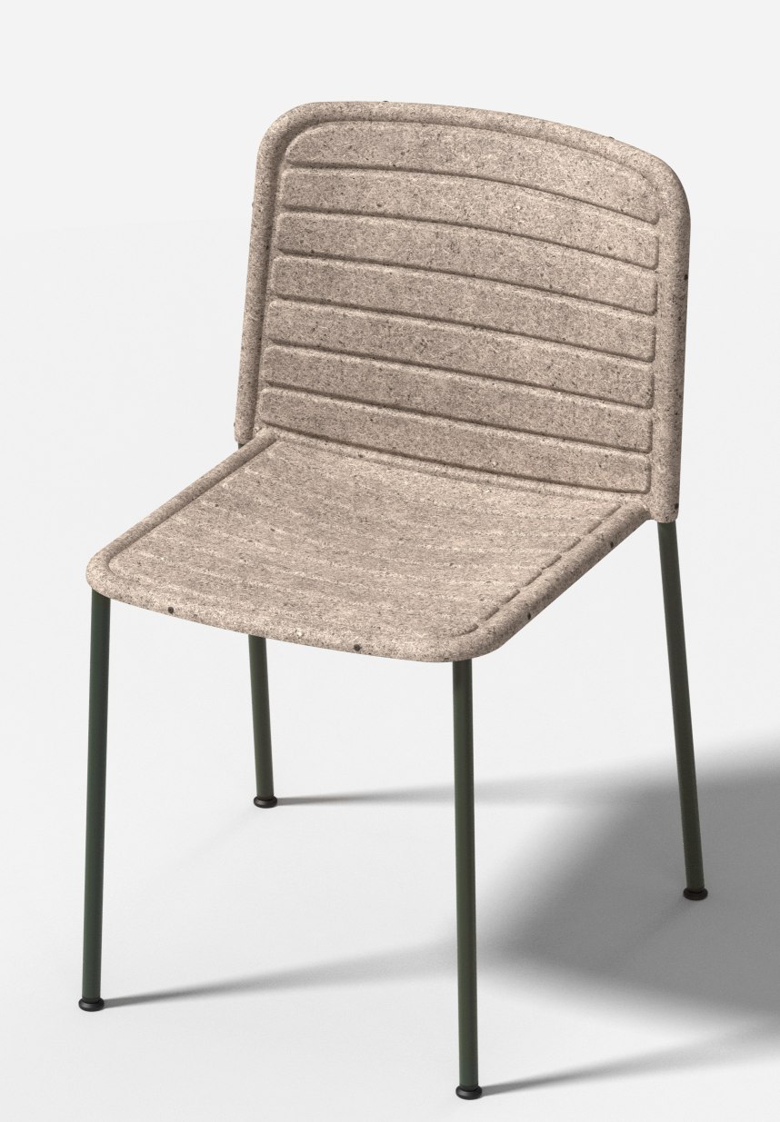 Flax Stacker Chair: Moderner Stuhl aus Flachs mit grünen Beinen, ideal für Esszimmer und Büro.