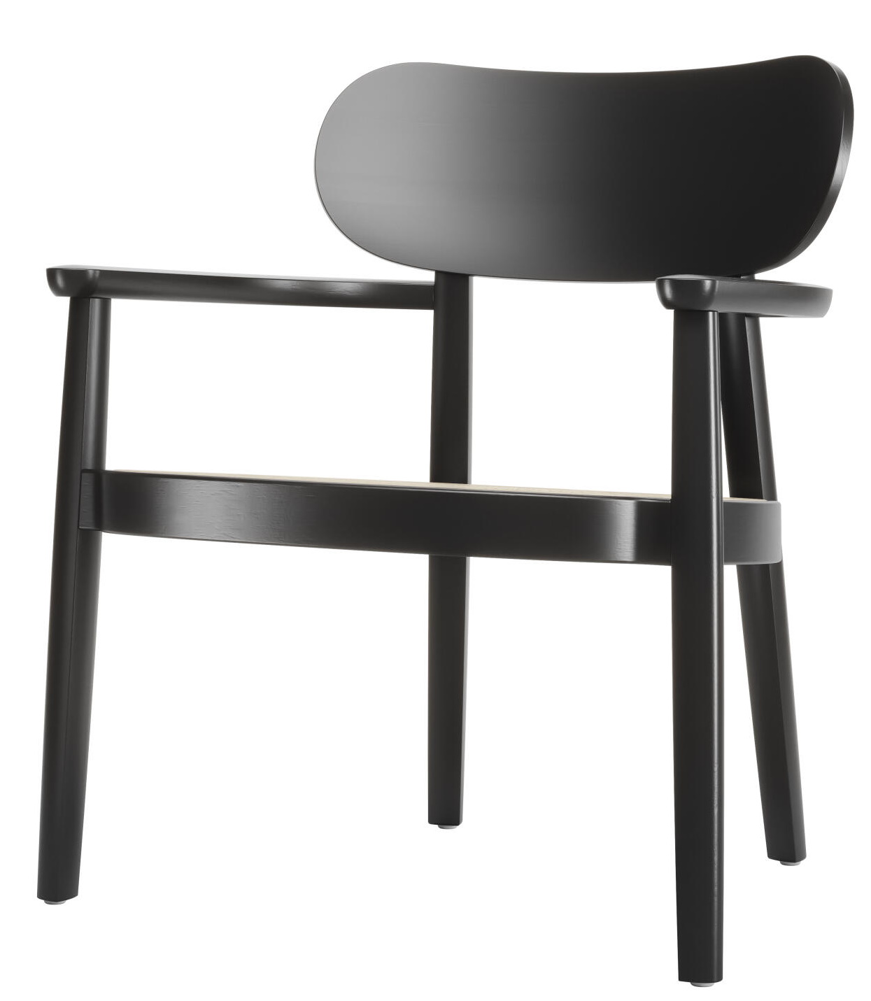 Schwarzer Holzsessel mit Armlehnen, Modell 119 MF von Thonet, für Esszimmer und Wohnbereich.