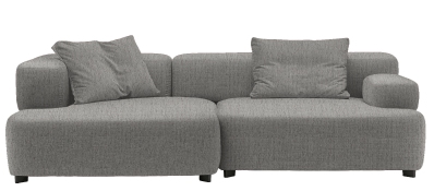 Graues Alphabet Sofa von Fritz Hansen, 3-Sitzer mit Armlehne links und Kissen.