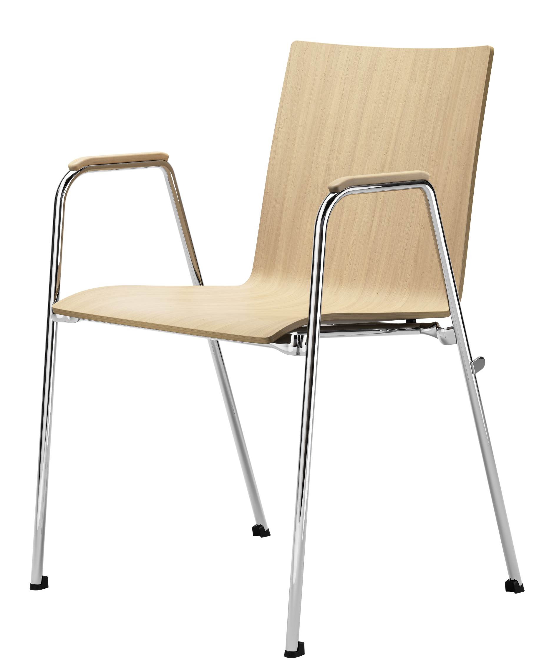 Thonet S 260 Stuhl mit Armlehnen, Holz und Chromgestell, moderner Bürostuhl.