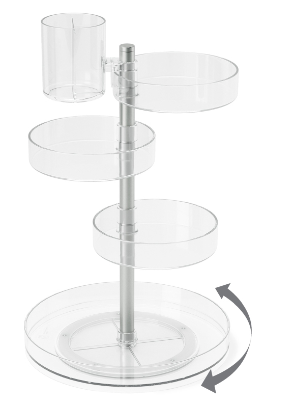 Transparenter, drehbarer Pirouette Organizer mit vier Ebenen und Stifthalter für Kosmetik und Bad.