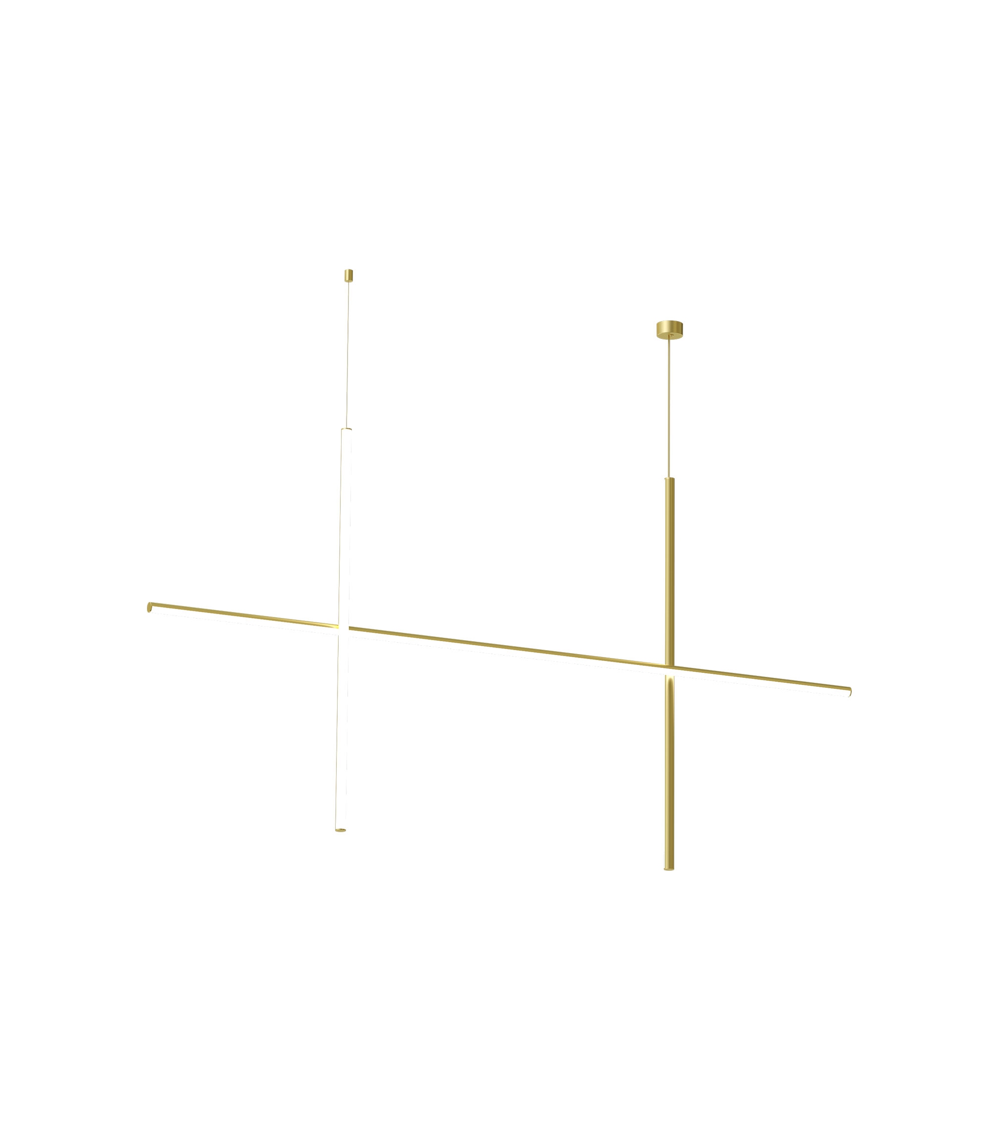 Goldene Coordinates Pendelleuchte von Flos mit horizontalen und vertikalen LED-Lichtelementen.