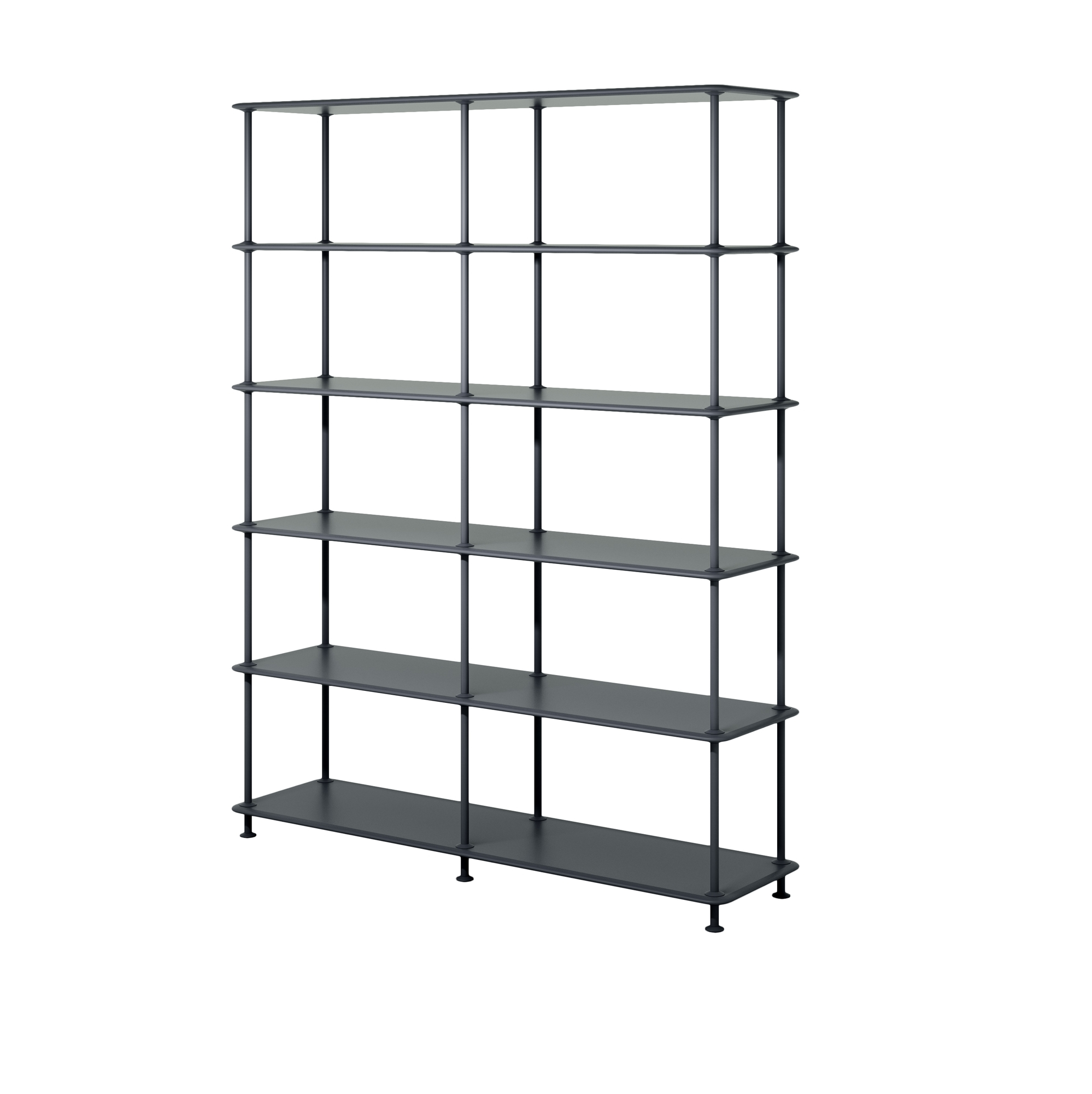 Schwarzes Montana Free Regal mit fünf Ebenen, modernes Design für Wohnzimmer und Büro.