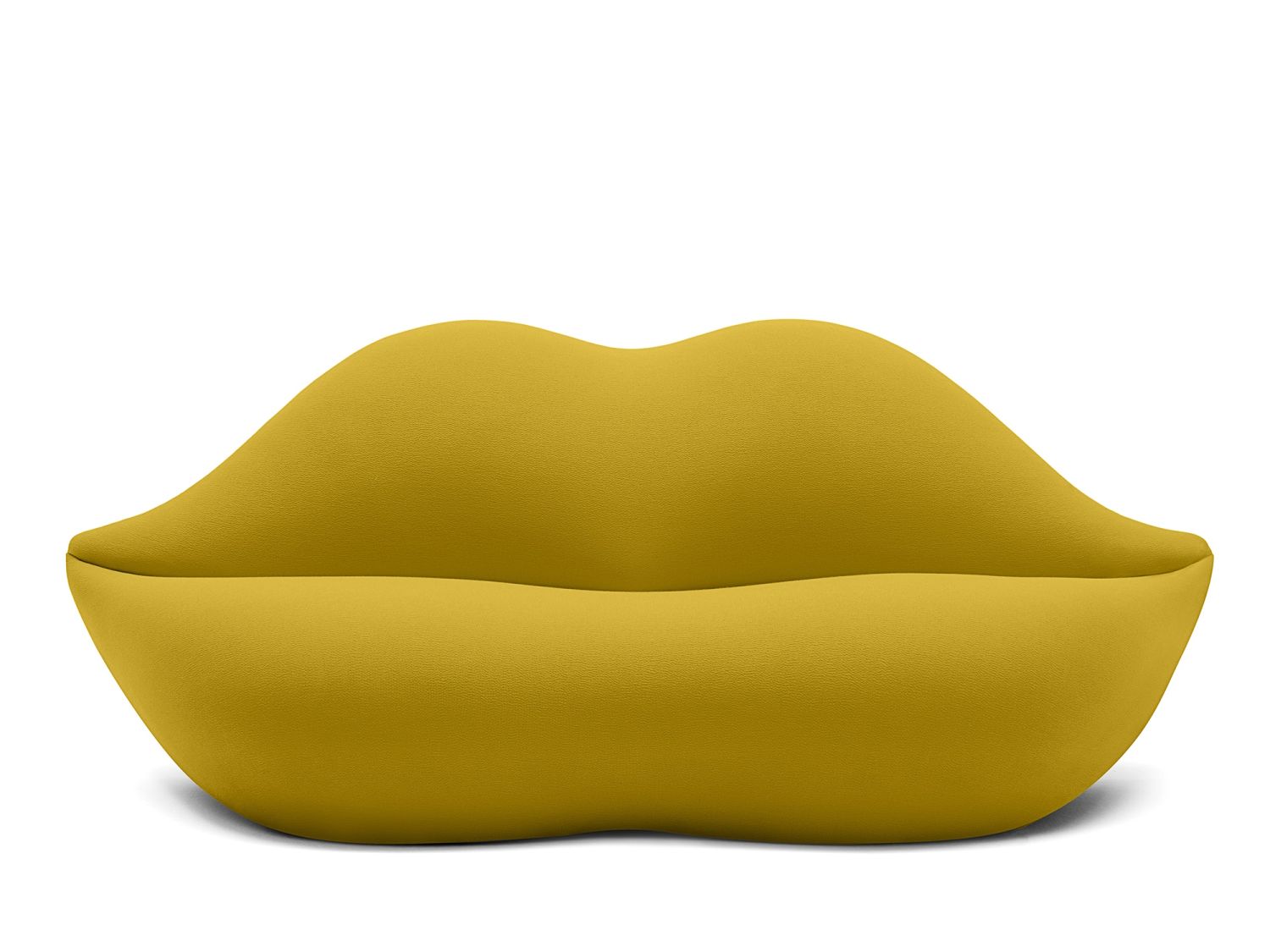 Gelbes Bocca Sofa in Lippenform von Gufram, modernes Designmöbel für Wohnzimmer.