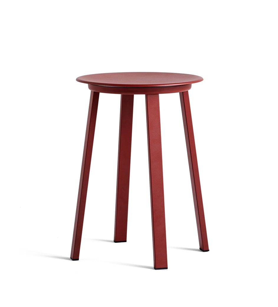 Roter Revolver Stool Hocker von Hay, moderner Barhocker aus Stahl für Küche und Bar.