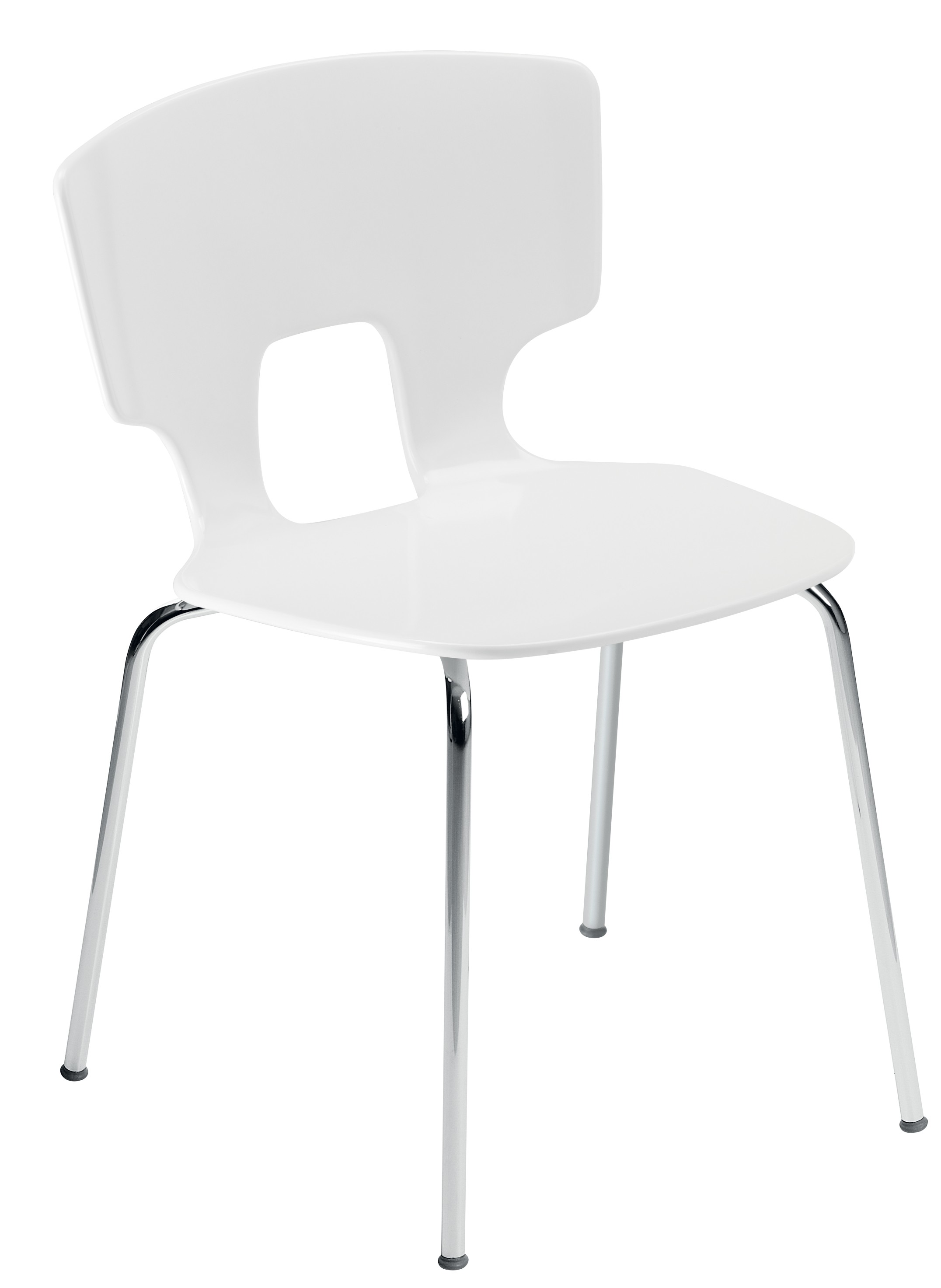 Weißer Erice Stuhl mit Chromgestell. Moderner Designstuhl für Büro und Wohnbereich.
