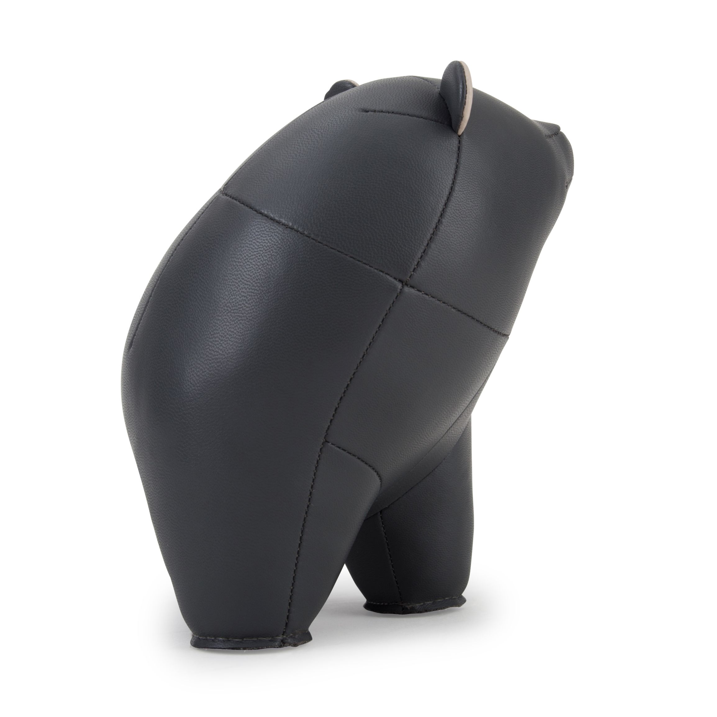 Dunkelgraue Bär-Buchstütze von Züny aus Kunstleder, ideal für Kinderzimmer und Bücherregale.