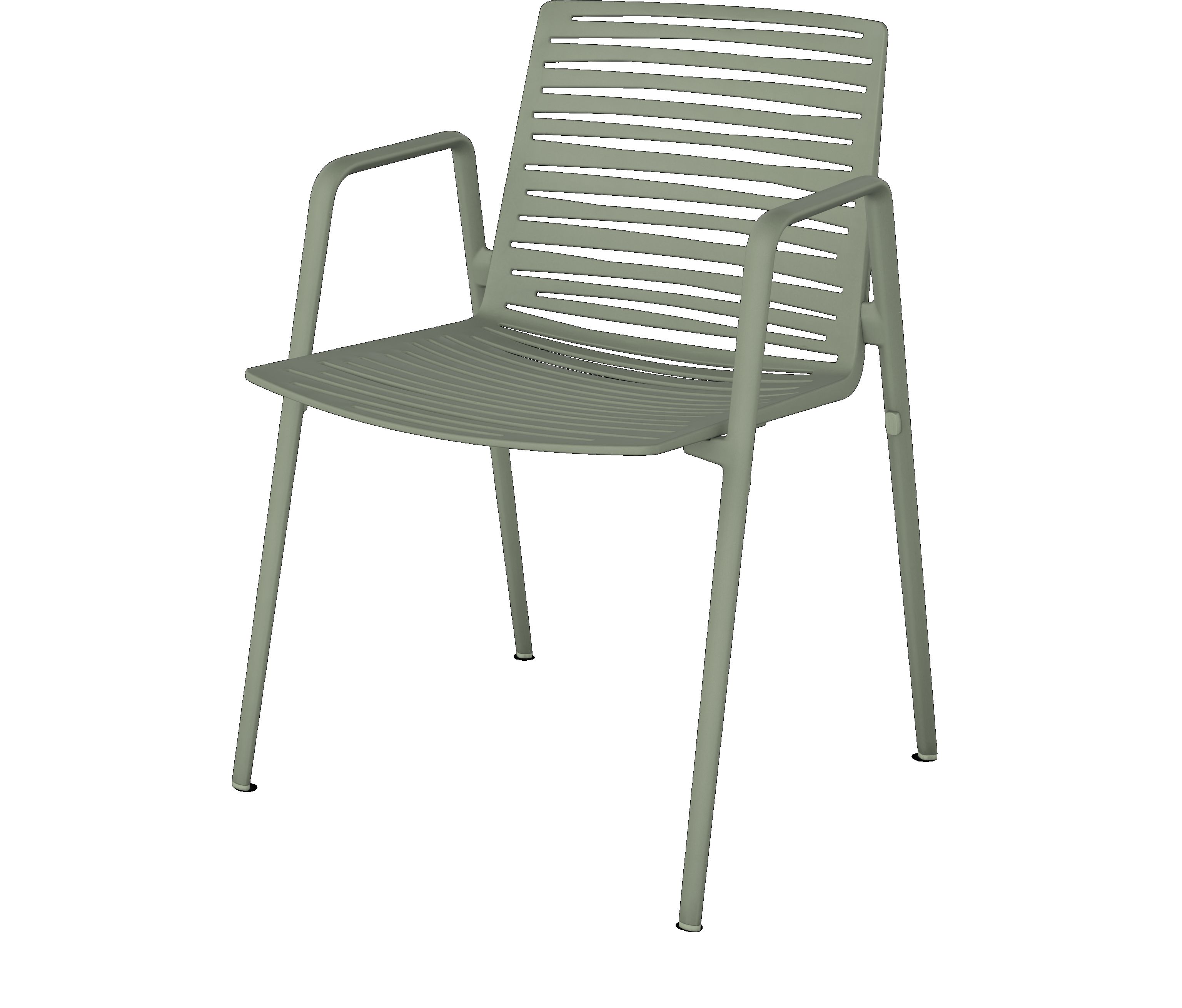 Zebra Stuhl mit Armlehnen in Grüntee, moderner Gartenstuhl aus Metall für den Außenbereich.