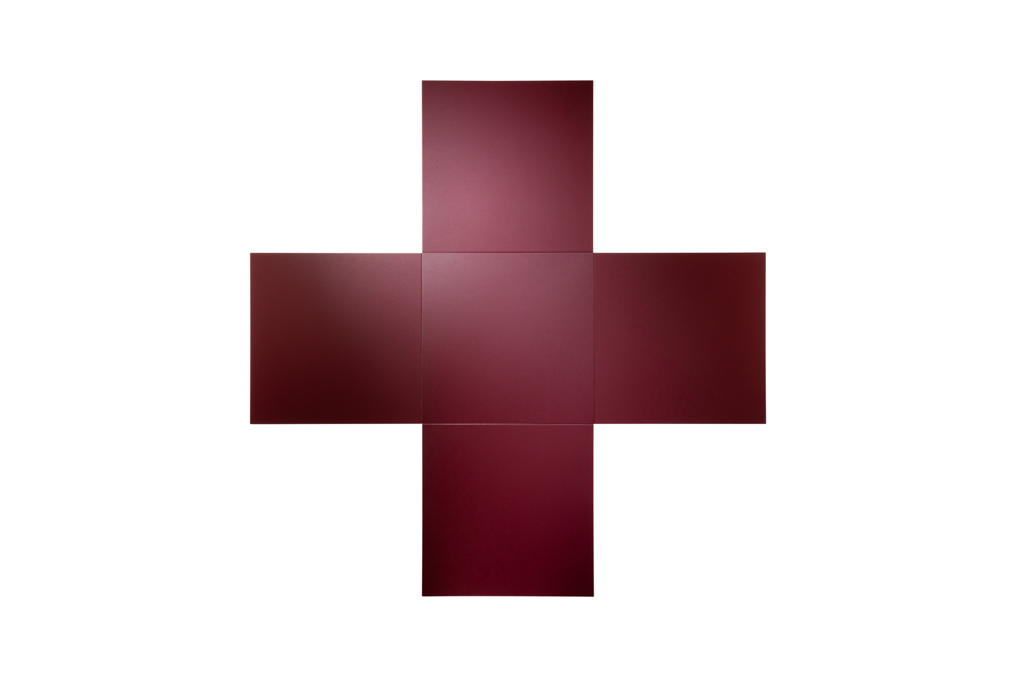 K10N Klapptisch von Tecta in Burgunderrot, Draufsicht auf die Tischplatte in Kreuzform.