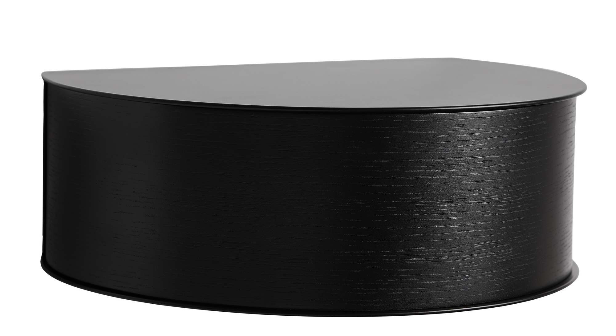 Nahaufnahme der Wallie Wandschublade von Woud in Schwarz, modernes Design für stilvolle Wandaufbewahrung.