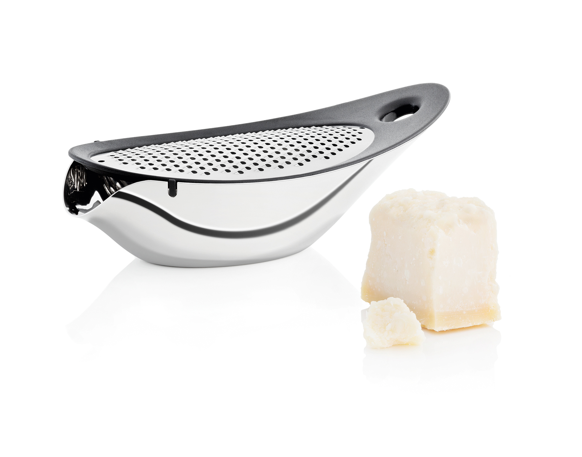 Blomus Navetta Käsereibe aus Edelstahl mit Käseblock, Küchenhelfer zum Reiben von Käse.