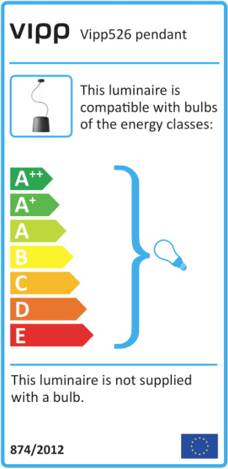 Energieeffizienzlabel der Vipp Pendelleuchte, kompatibel mit Leuchtmitteln der Energieklassen A++ bis E.