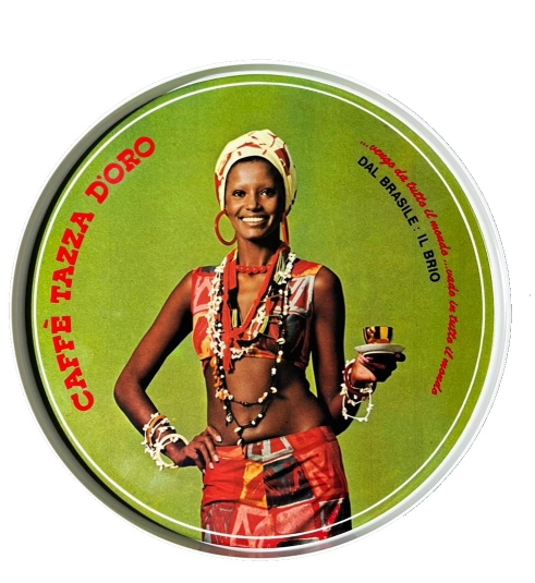 Rundes, grünes Caffè Tazza d'Oro Tablett mit Frau und Kaffeetasse, ein dekoratives Einzelstück.