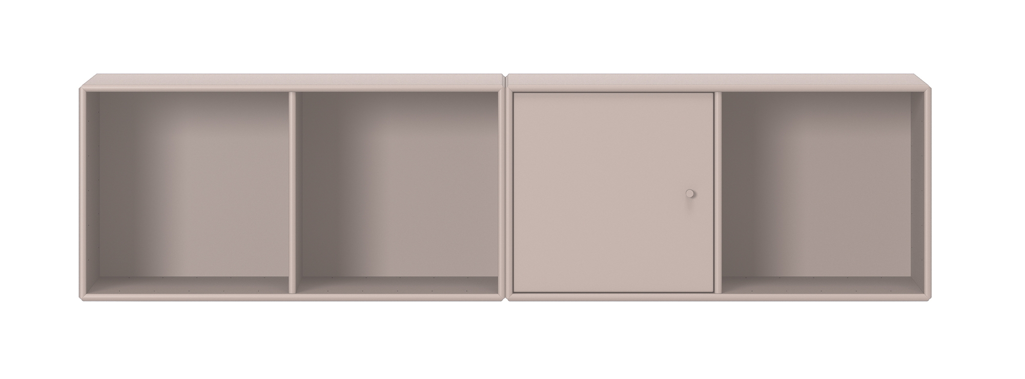 LINE Wandregal Mushroom von Montana: Zwei beige Regale, eines mit Tür und Fächern.