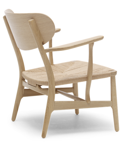 CH22 Sessel von Carl Hansen & Søn, Eiche hell, Papierkordel Sitzfläche, Rückansicht.
