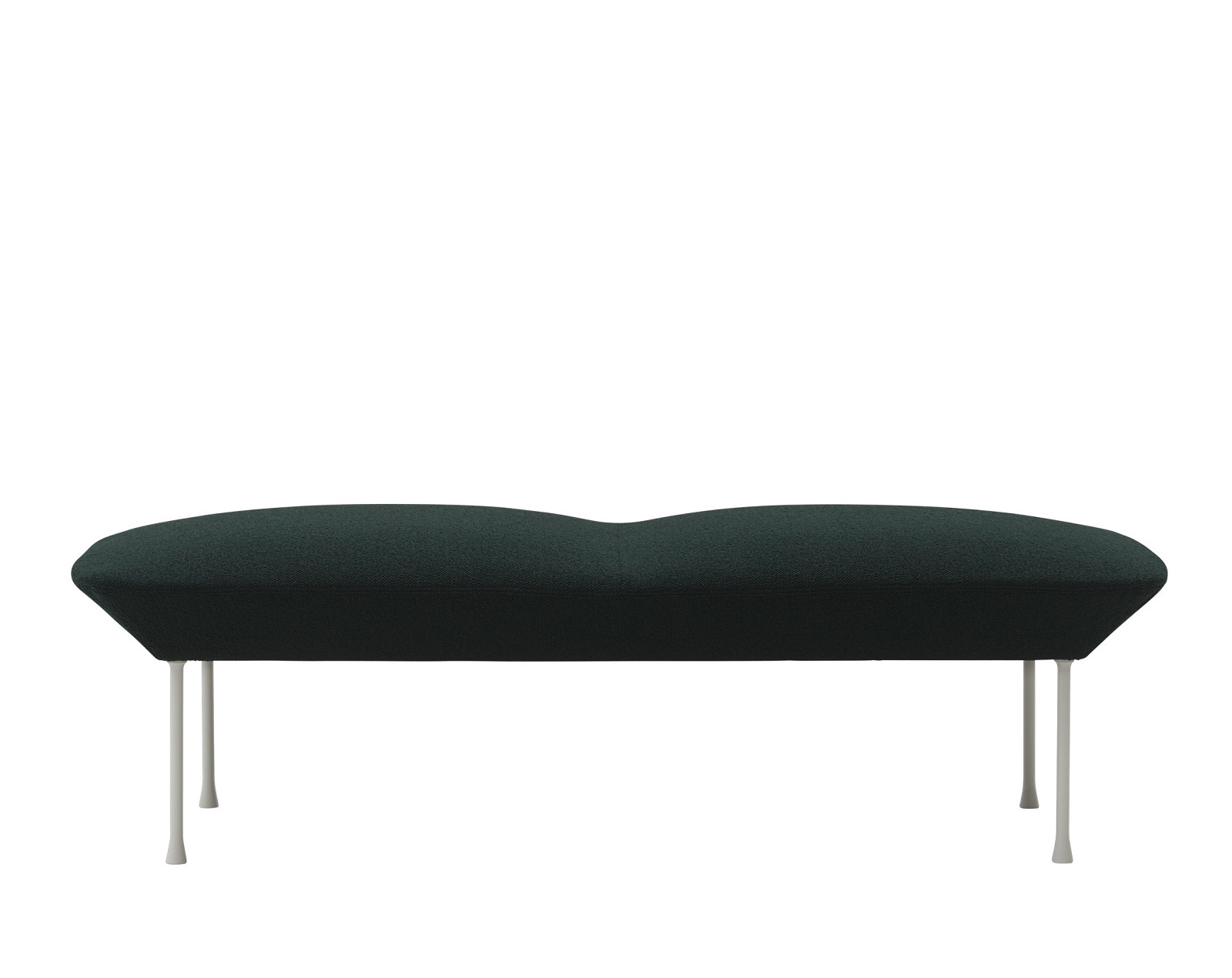 Grüne Oslo Bank von Muuto mit hellen Metallbeinen, modernes Design für Wohnzimmer und Wartebereiche.