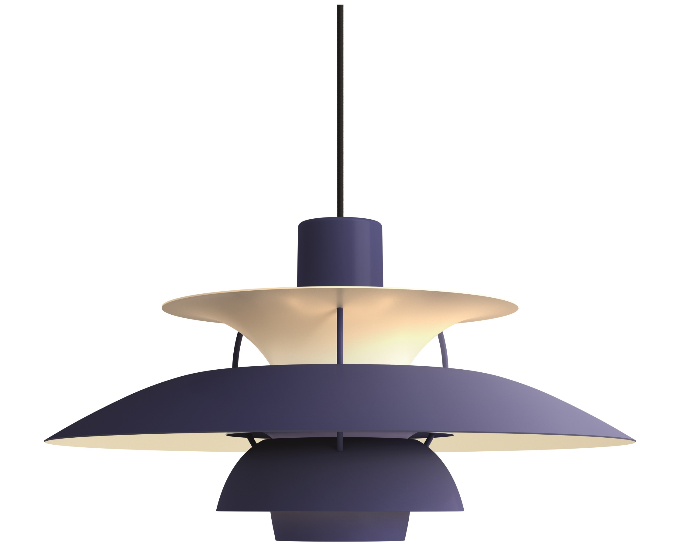 PH 5 Pendelleuchte in Dusty Indigo von Louis Poulsen: Design Lampe mit mehreren Schirmen.