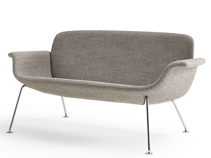 Graues KN05 Zweisitzer Sofa von Knoll International mit Chrombeinen, modernes Design für Wohnzimmer.