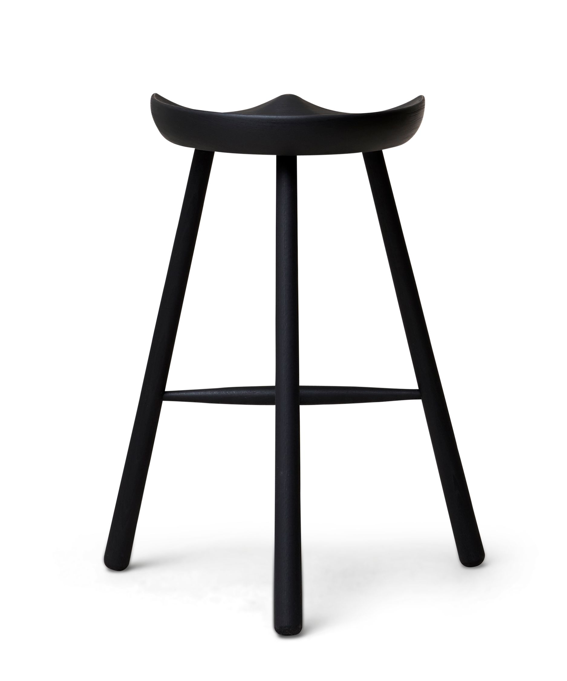 Shoemaker Chair No. 68, Buche schwarz gebeizt, Hocker mit drei Beinen, Sitzmöbel.