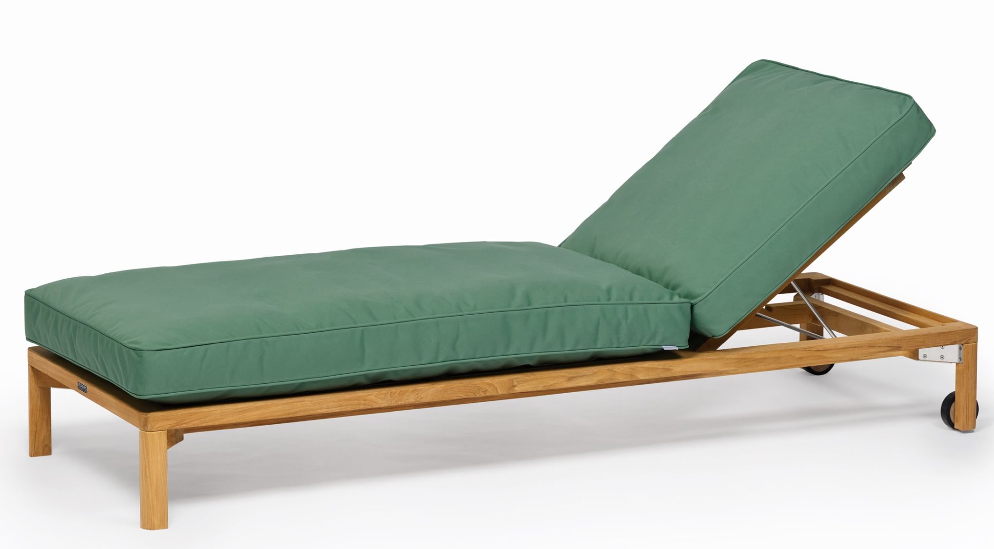 New Hampton Sonnenliegen-Auflage von Weishäupl, grüne Polsterauflage für Outdoor-Sonnenliege mit Holzgestell.