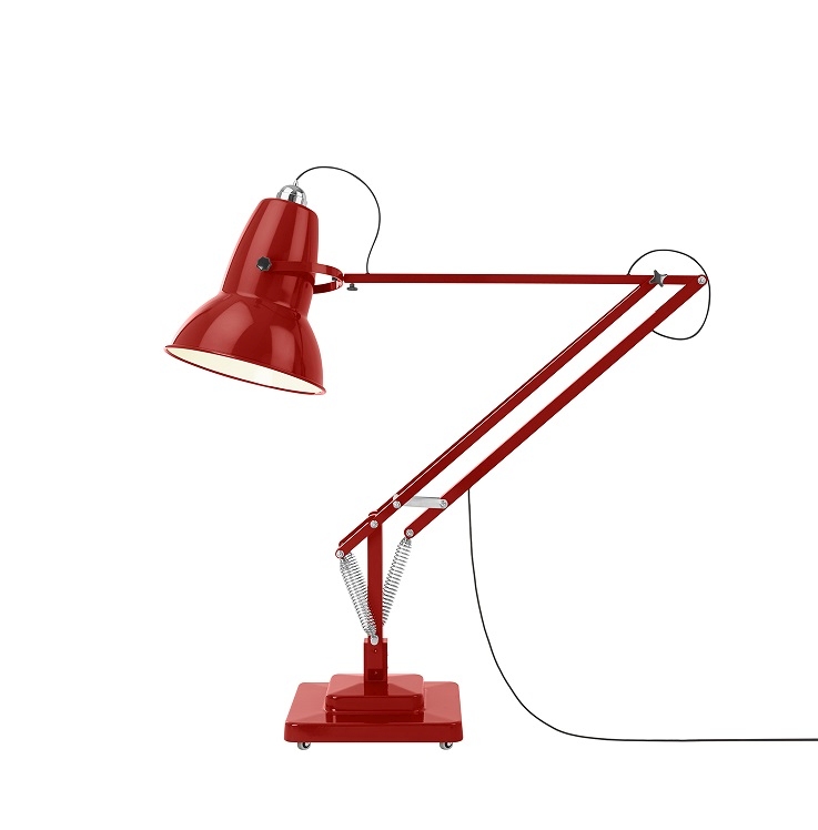 Rote Anglepoise Original 1227 Giant Stehleuchte für Innenräume, verstellbare Schreibtischlampe für Wohnzimmer und Büro.
