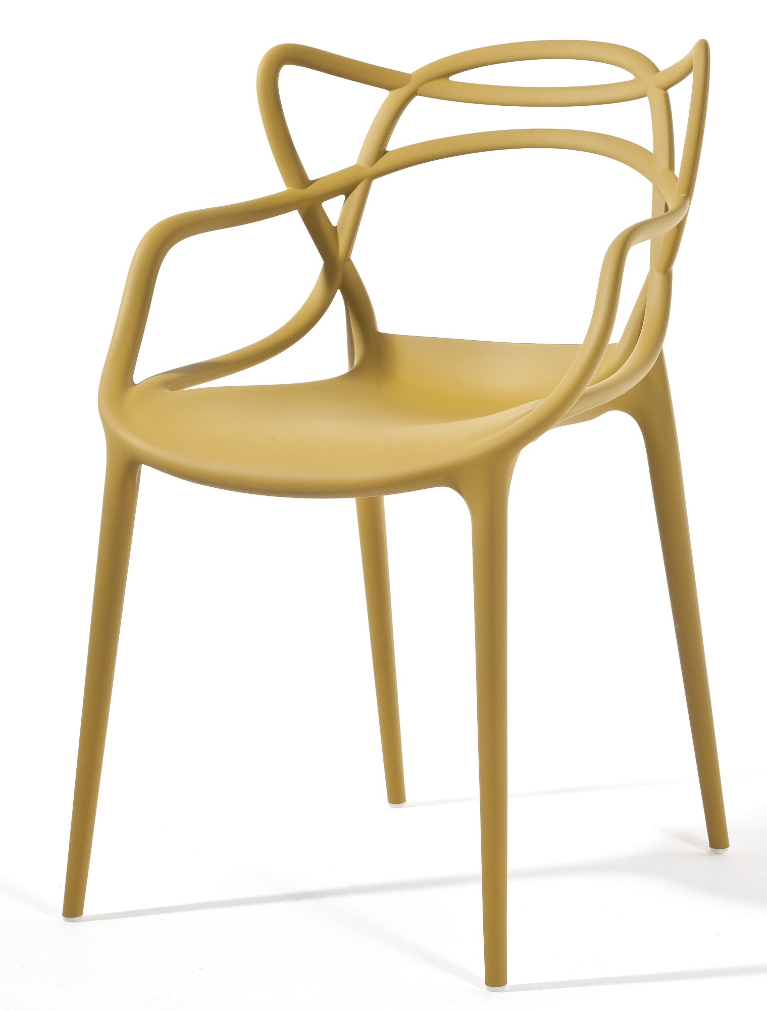 Masters Stuhl in Senfgelb: Designstuhl mit Armlehnen und filigraner Rückenlehne für modernes Wohnen.