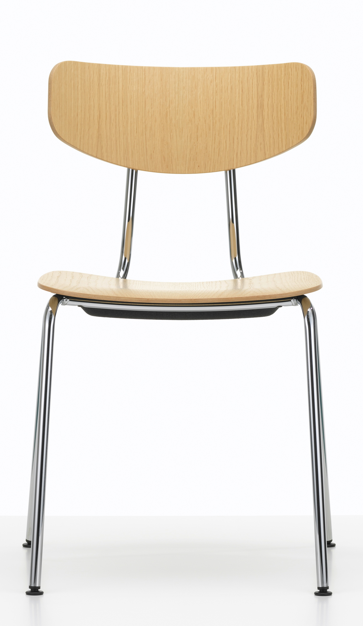 Vitra Moca Stuhl: Holzstuhl mit verchromtem Stahlgestell, modernes Design für Esszimmer und Büro.