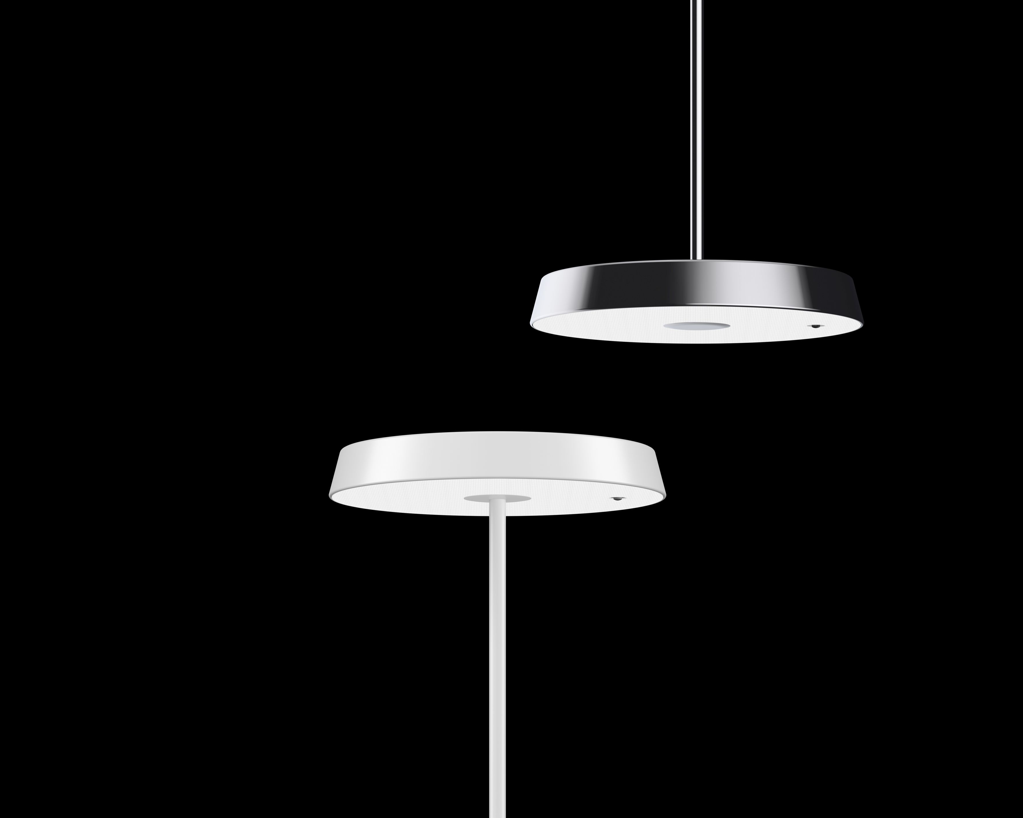 Weiße Koi-S Pendelleuchte von Belux, modernes Design für Wohnzimmer und Esszimmer, 3000K warmweißes Licht.