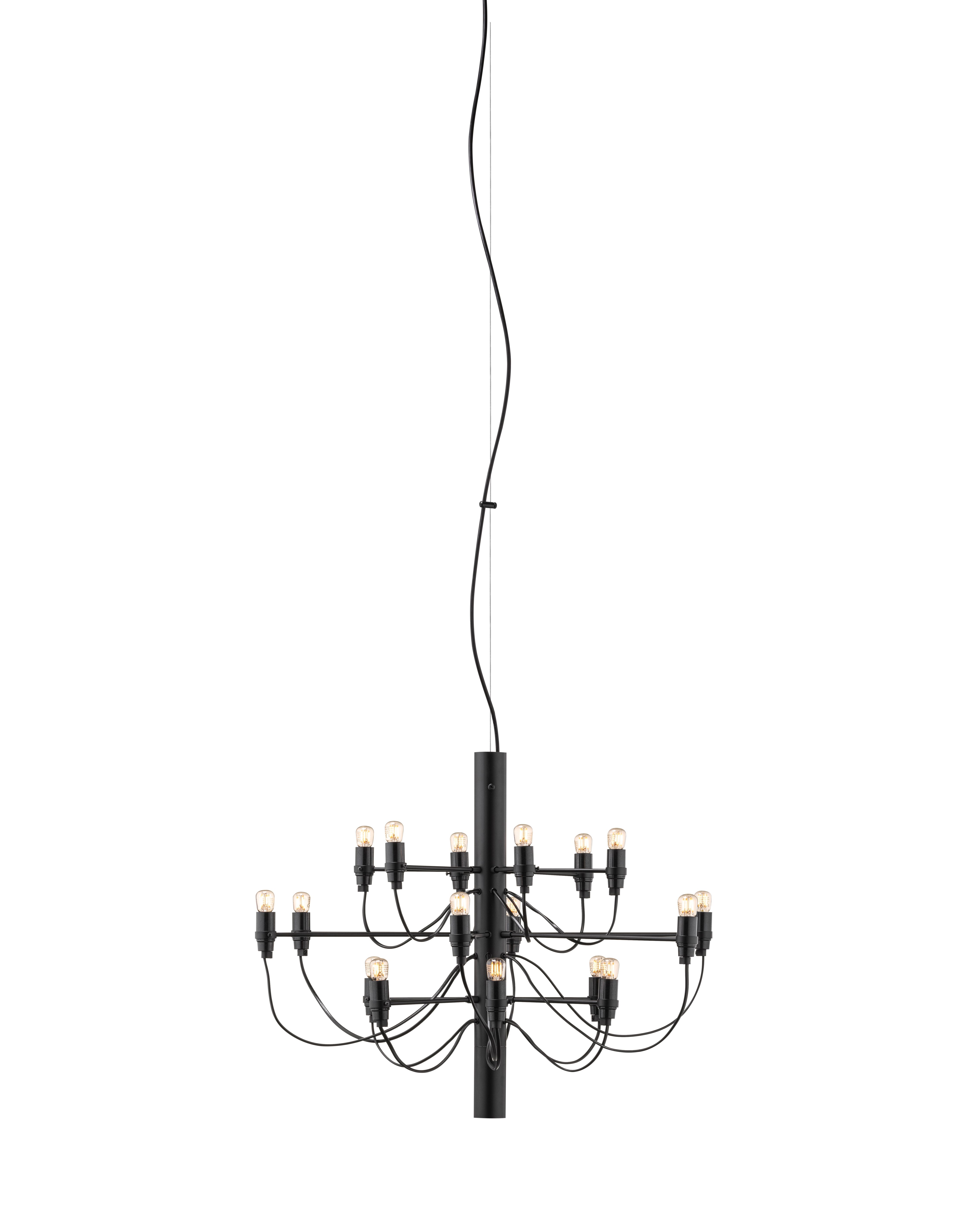 Schwarzer Flos Kronleuchter 2097/18 mit 18 Glühbirnen, modernes Design für Wohnzimmer und Esszimmer.