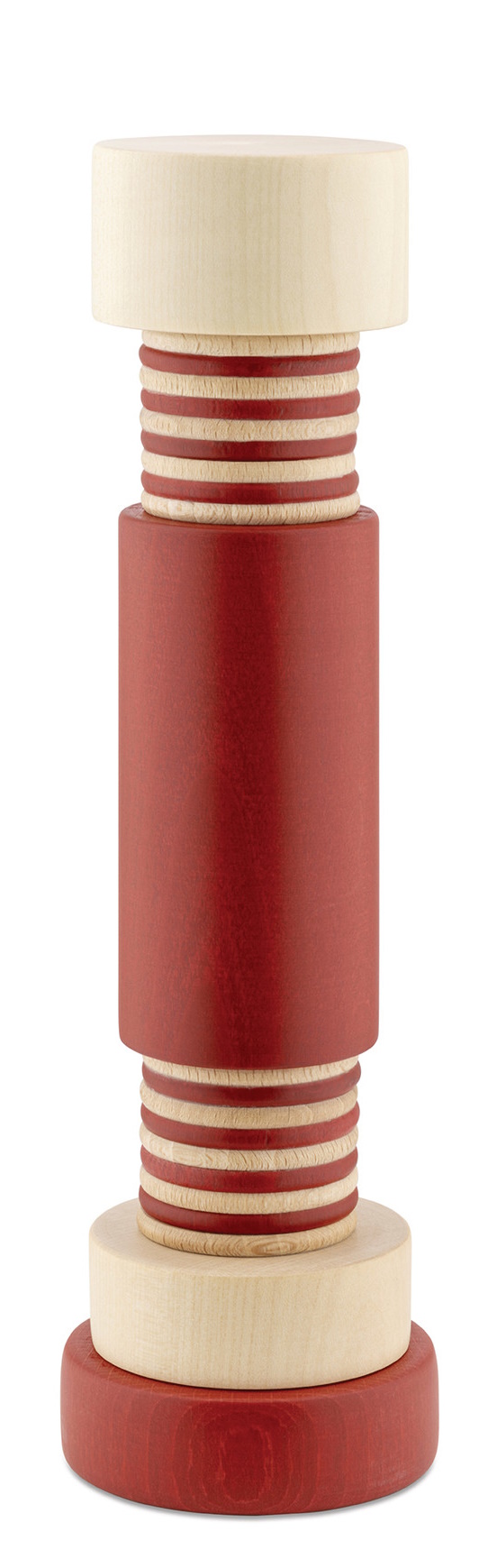 Rote Alessi Gewürzmühle aus Holz für Salz, Pfeffer und andere Gewürze.