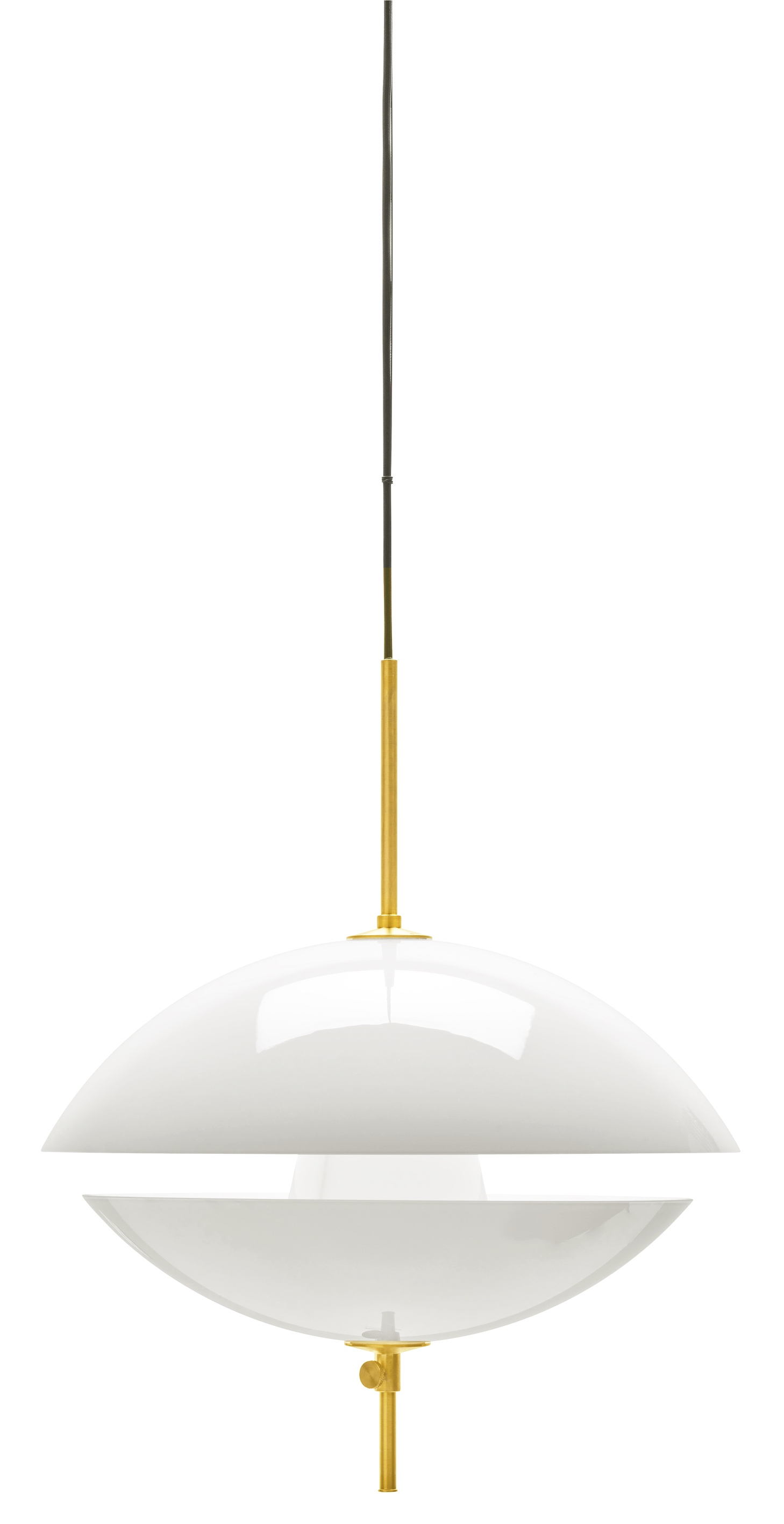 Weiße Clam Pendelleuchte von Fritz Hansen, modernes Design mit goldenen Akzenten.