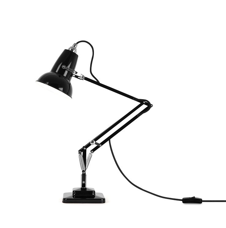 Schwarze Anglepoise Original 1227 Mini Tischleuchte mit verstellbarem Arm und Lampenschirm. Designklassiker für Büro und Zuhause.