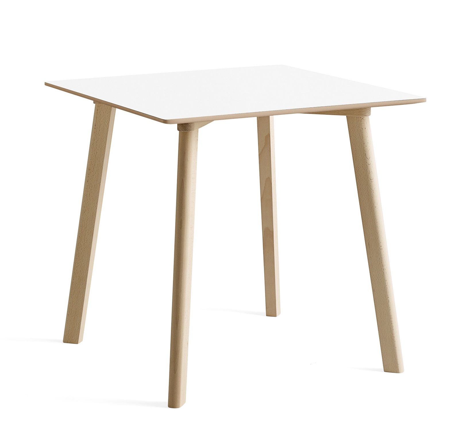 Quadratischer CPH Deux Tisch 75x75 cm von Hay mit weißer Tischplatte und Holzbeinen.