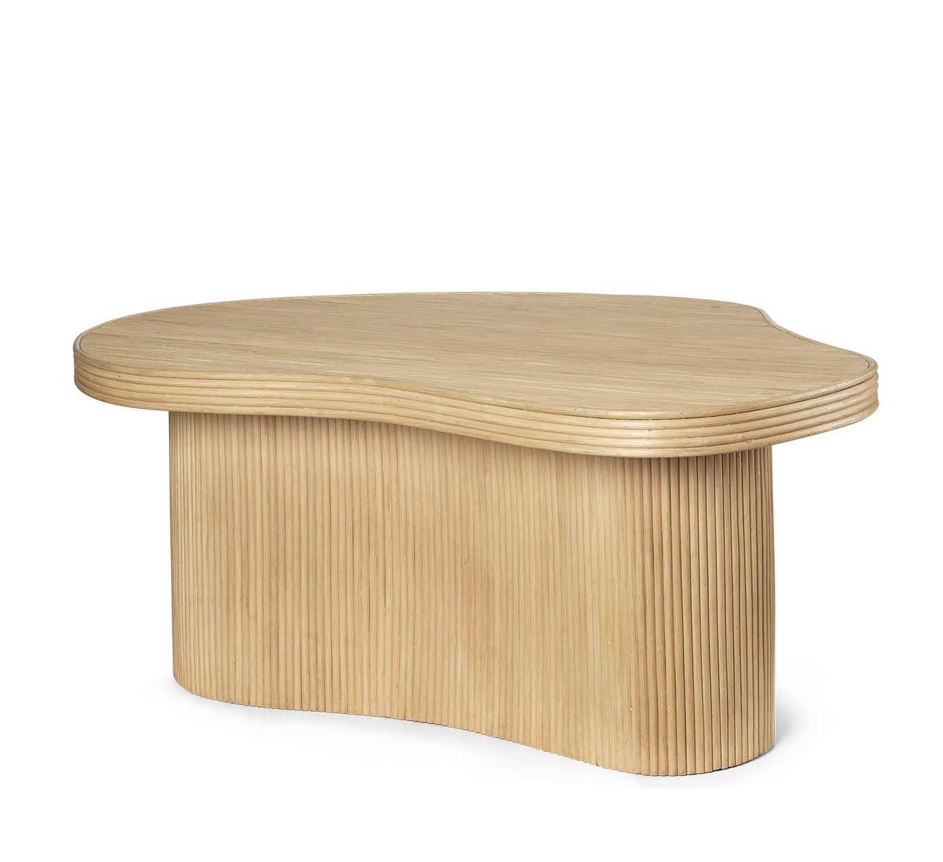 Natürlicher Isola Couchtisch von Ferm Living, moderner Wohnzimmertisch aus hellem Holz mit geriffelter Oberfläche.