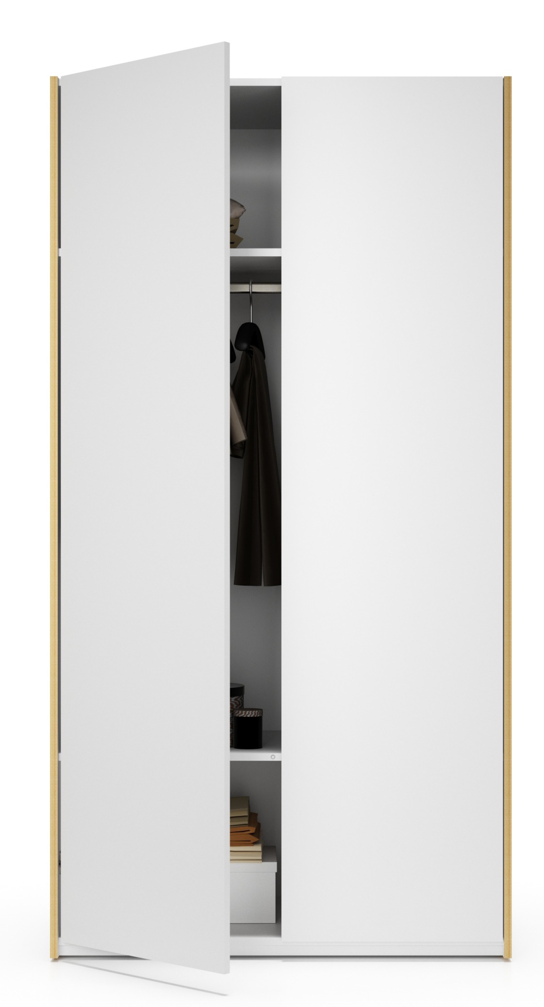 MODULAR PLUS Schrank von Müller Möbelwerkstätten, weiß, mit offener Tür und Innenleben.