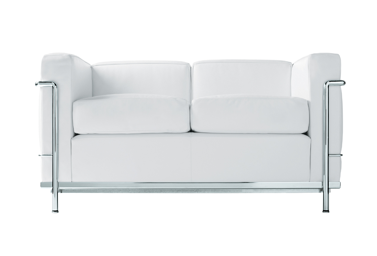 Weißes 2 Fauteuil Grand Confort Zweisitzer Sofa von Cassina mit verchromtem Stahlrohrgestell.