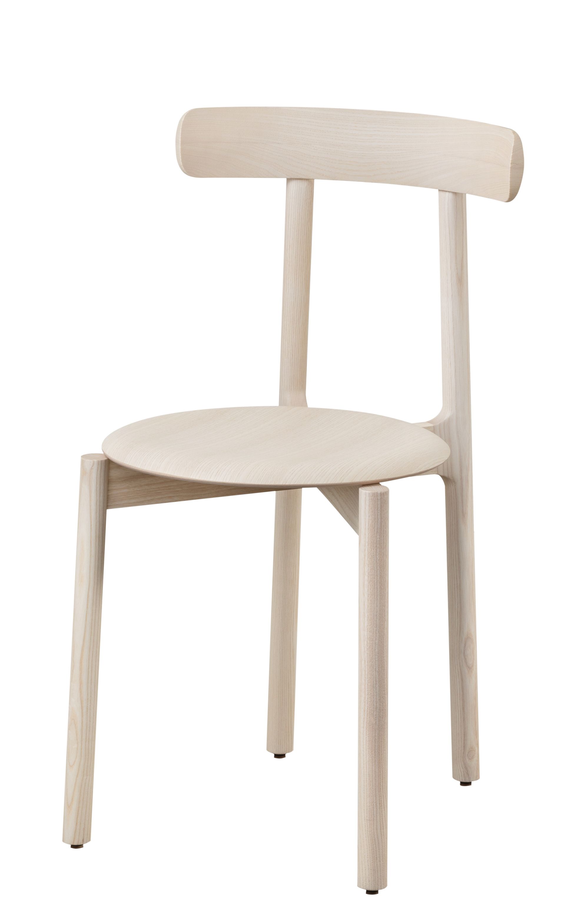 Bice Stuhl von Miniforms aus hellem Holz mit runder Sitzfläche und Rückenlehne.