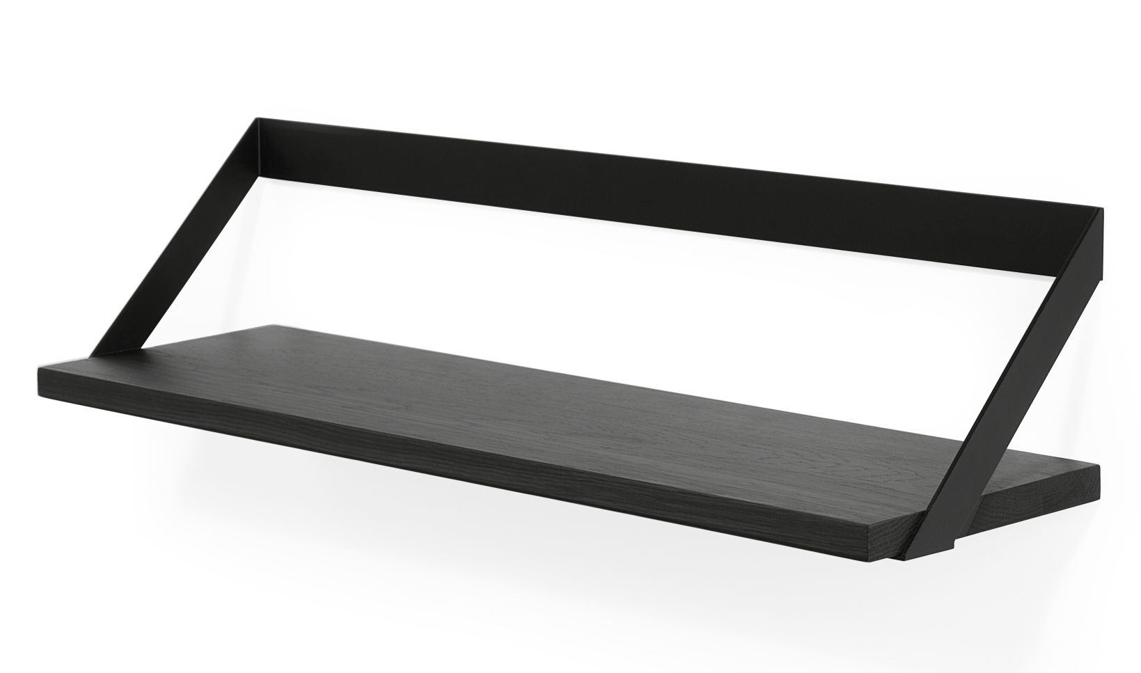 Ethnicraft Ribbon Regal aus schwarzer Eiche: Wandregal mit minimalistischem Design und Metallhalterung.