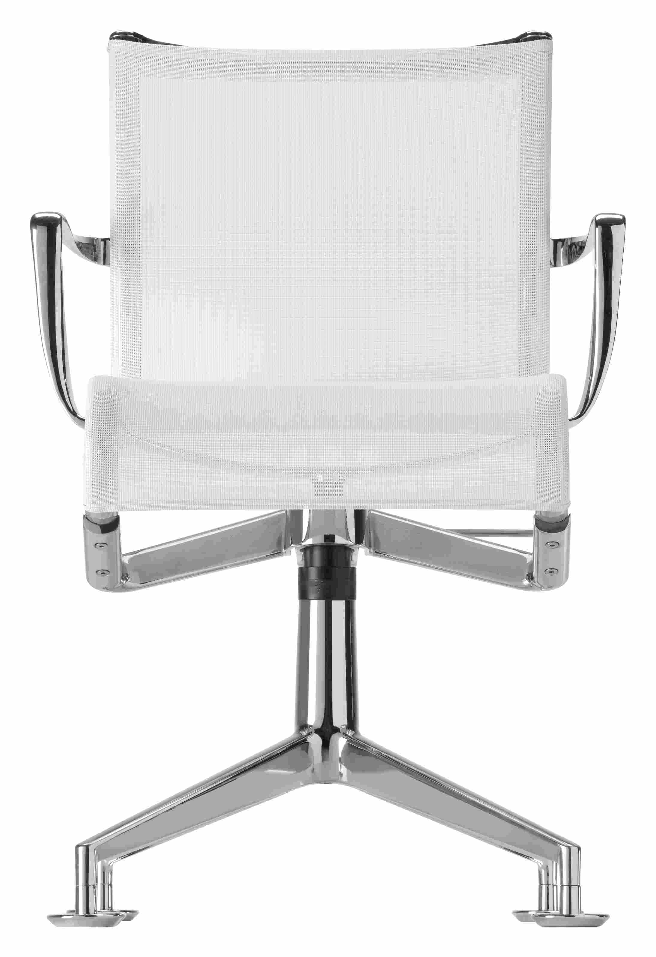 Meetingframe Drehstuhl mit weißem Netzstoff und Chromgestell, Ansicht von hinten. Büro Drehstuhl.