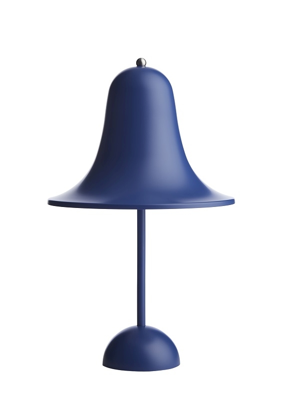 Blaue Pantop Tischleuchte von Verpan: Moderne, kabellose Akkuleuchte für den Innenbereich.