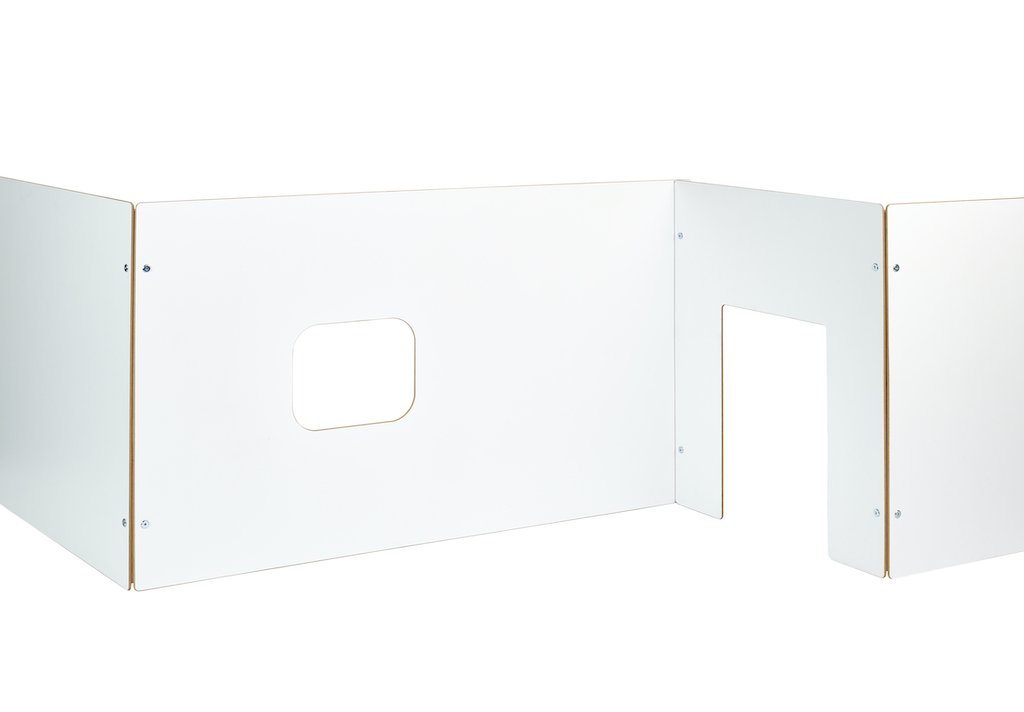 Tojo Kids Spielwand: Weiße Kinderspielwand mit Fenster und Durchgang für kreatives Spielen im Kinderzimmer.