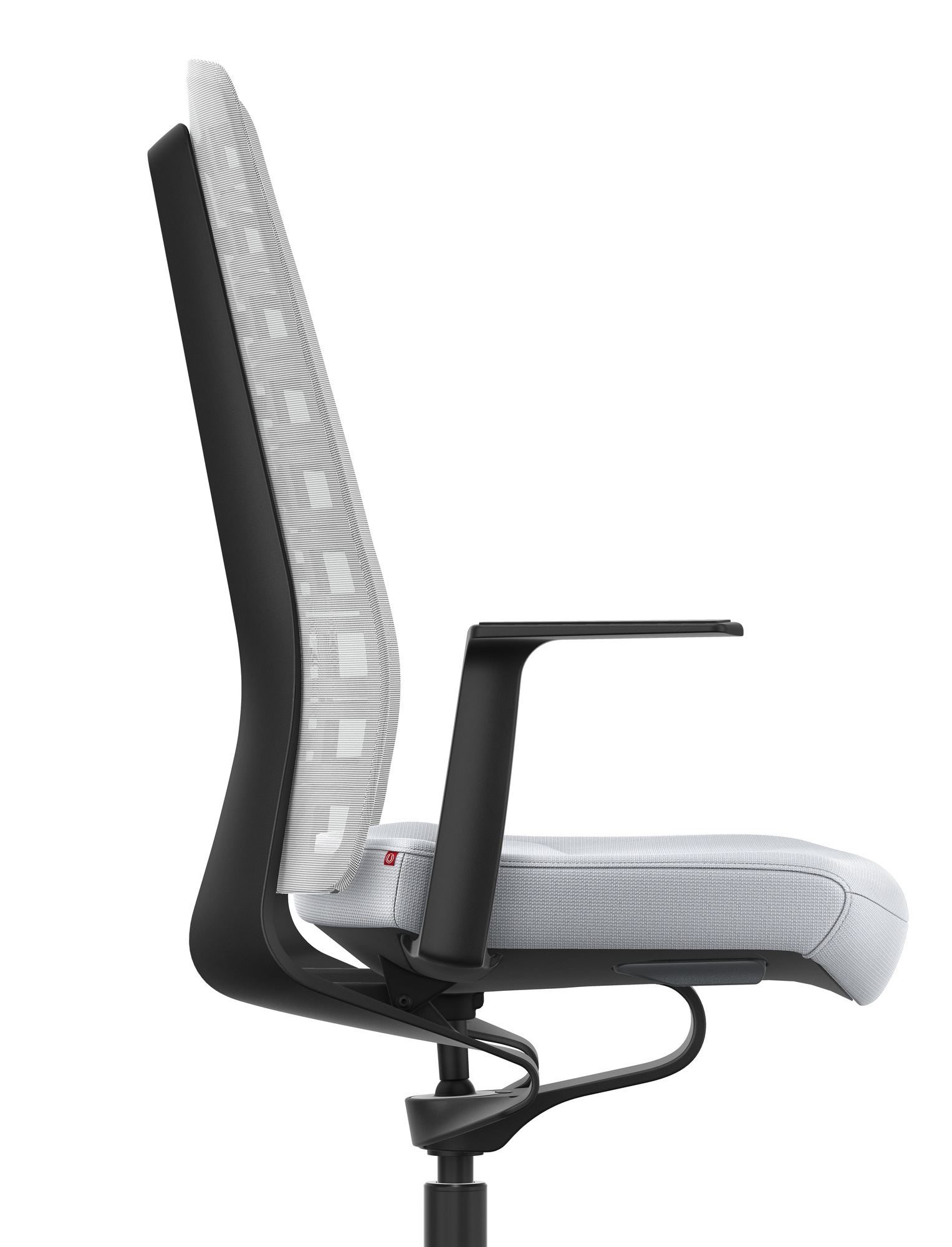 Seitenansicht: Interstuhl Bürostuhl Pure Edition, weiß-hellgrau, ergonomisch und atmungsaktiv.