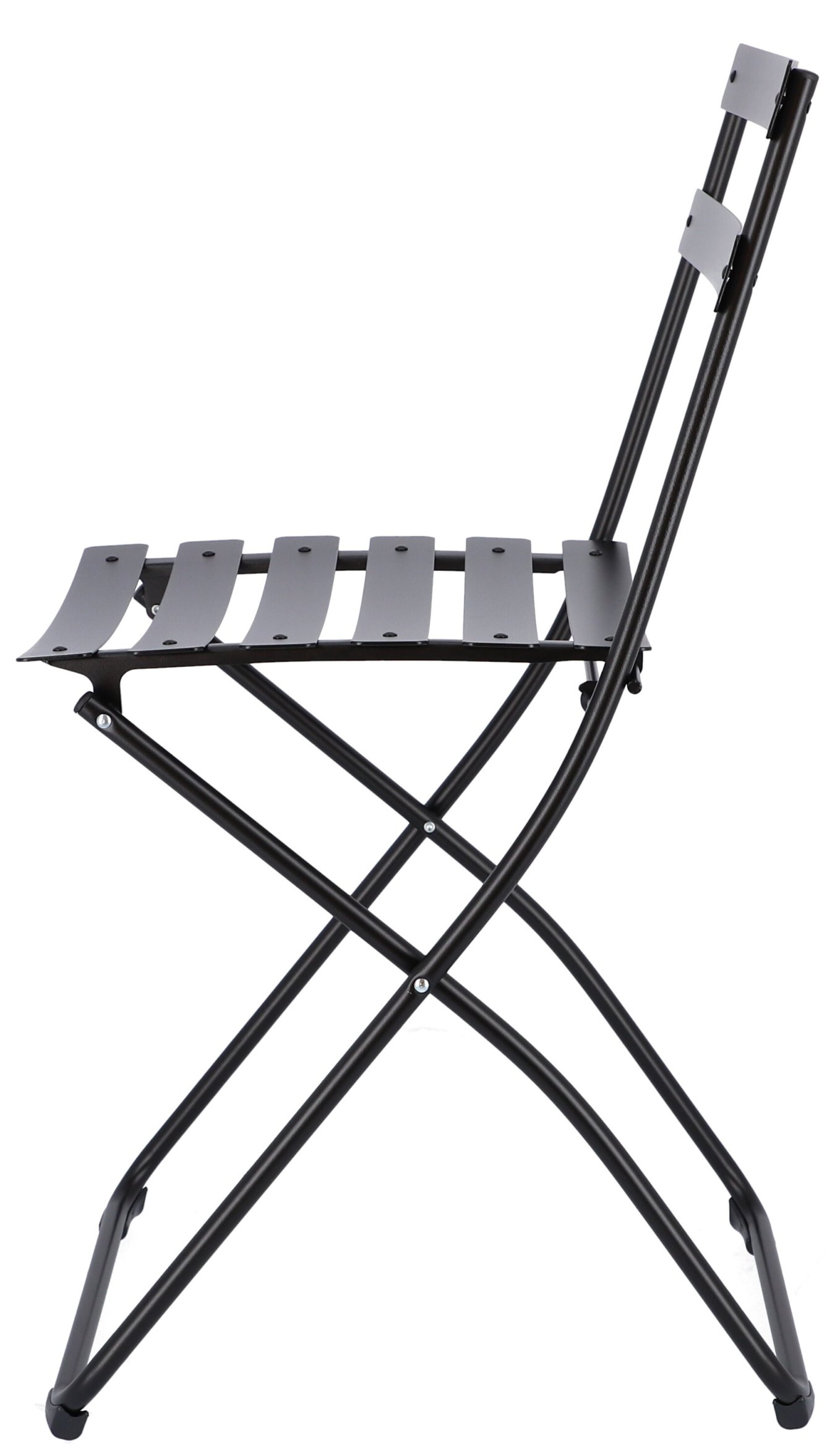 Fiam Spring Klappstuhl von Jan Kurtz, schwarzer Metallstuhl für den Garten oder Balkon.