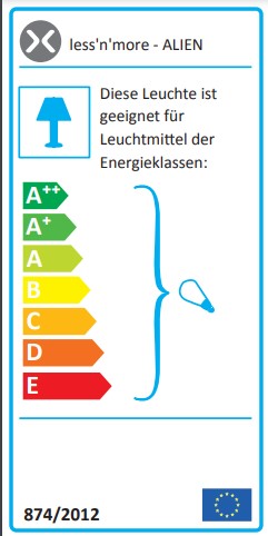 Energielabel der Alien SL Outdoor Standleuchte M Next, zeigt Energieeffizienz von A++ bis E.