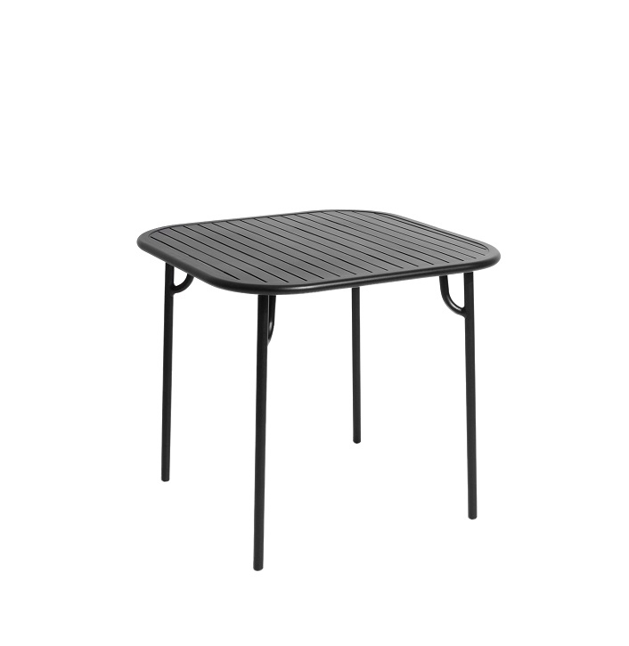 Week-End Square Table von Petite Friture, quadratischer Gartentisch aus schwarzem Metall, minimalistisches Design.